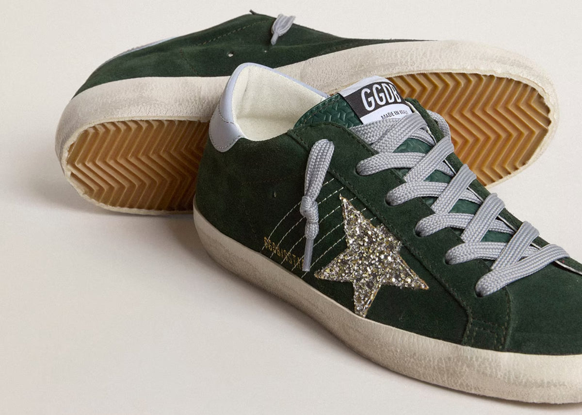 Davenzarry | Golden Goose Super Star Green Suede Silver Glitter - Women's | View 3