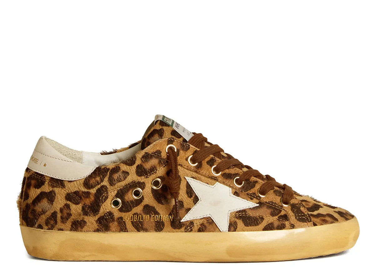 Davenzarry | Golden Goose Super-Star Leopard Pony Skin Milk White Star Heel - Women's | View 1