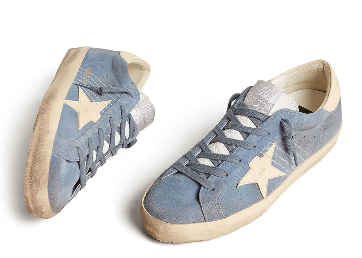 Davenzarry | Golden Goose Super-Star Light Blue Suede Beige Star Heel - Women's | View 2