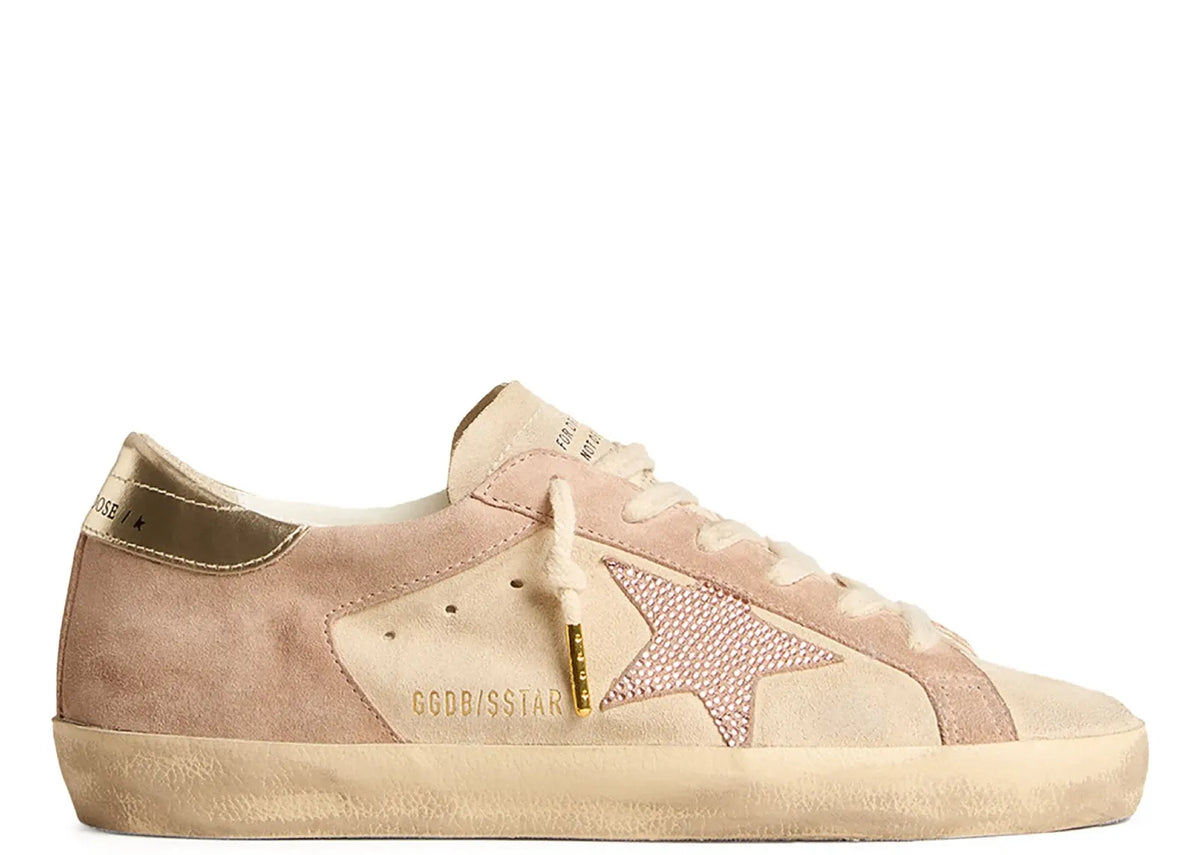 Davenzarry | Golden Goose Super-Star Pale Pink Beige Suede Crystal Star Platinum Heel - Women's | View 1