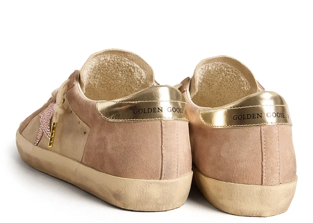 Davenzarry | Golden Goose Super-Star Pale Pink Beige Suede Crystal Star Platinum Heel - Women's | View 3