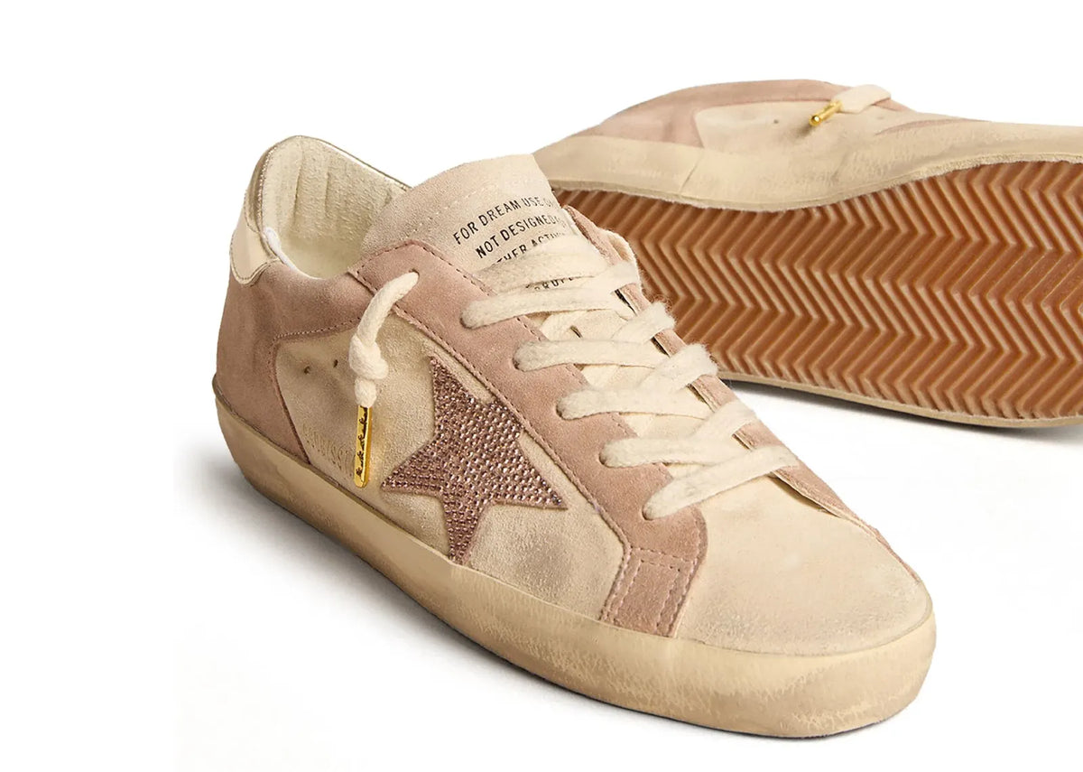 Davenzarry | Golden Goose Super-Star Pale Pink Beige Suede Crystal Star Platinum Heel - Women's | View 2