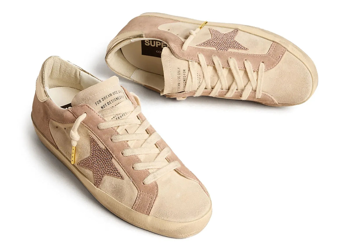 Davenzarry | Golden Goose Super-Star Pale Pink Beige Suede Crystal Star Platinum Heel - Women's | View 4