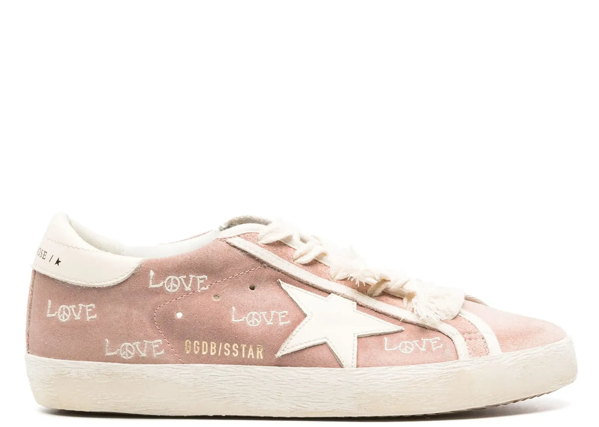 Davenzarry | Golden Goose Super-Star Powder Pink Suede Cream Star Heel Love Embroidery - Women's | View 1