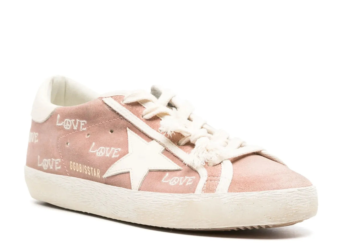 Davenzarry | Golden Goose Super-Star Powder Pink Suede Cream Star Heel Love Embroidery - Women's | View 2