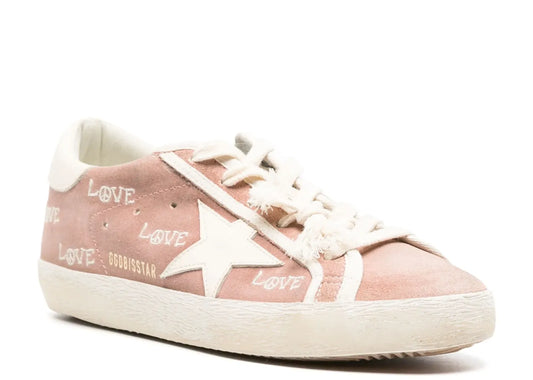Davenzarry | Golden Goose Super-Star Powder Pink Suede Cream Star Heel Love Embroidery - Women's | View 2