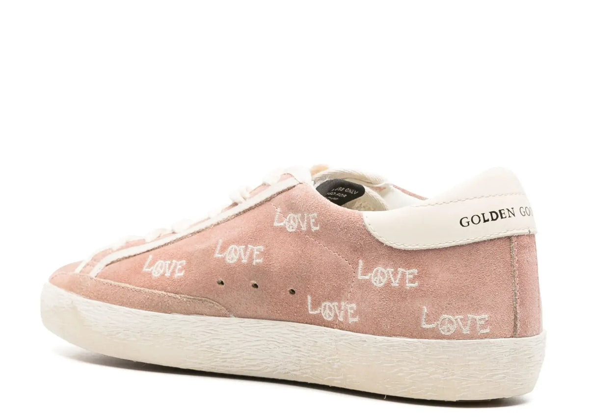 Davenzarry | Golden Goose Super-Star Powder Pink Suede Cream Star Heel Love Embroidery - Women's | View 3