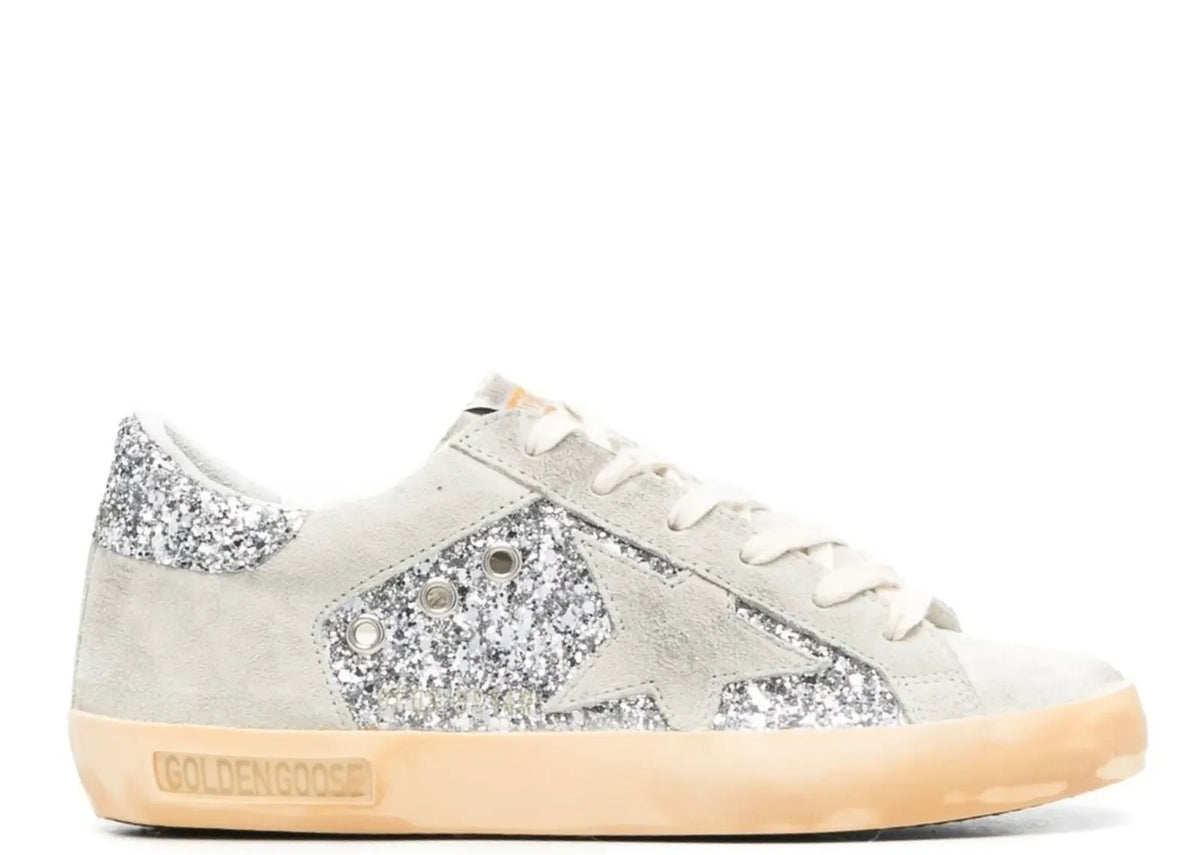 Davenzarry | Golden Goose Super-Star Silver Glitter Gray Suede Star Heel - Women's | View 1