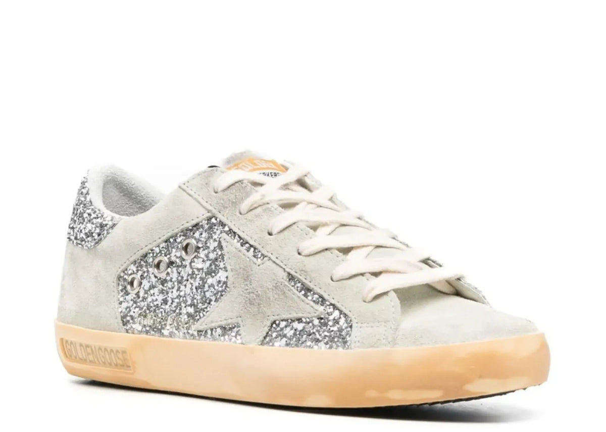 Davenzarry | Golden Goose Super-Star Silver Glitter Gray Suede Star Heel - Women's | View 2