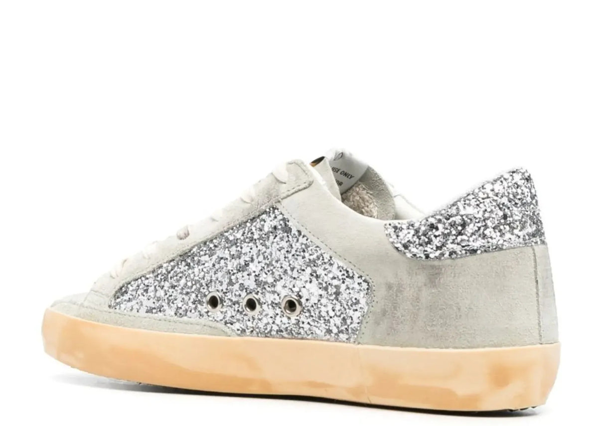 Davenzarry | Golden Goose Super-Star Silver Glitter Gray Suede Star Heel - Women's | View 3