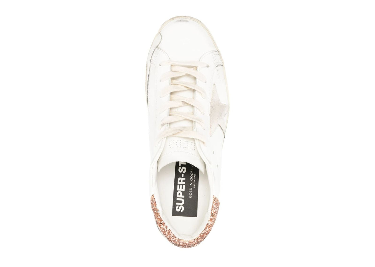 Davenzarry | Golden Goose Super-Star Suede Star Peach Pink Glitter Heel Tab - Women's | View 4