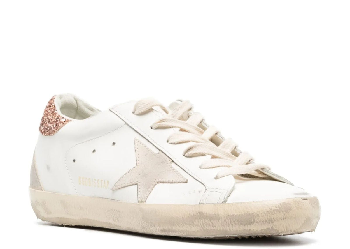 Davenzarry | Golden Goose Super-Star Suede Star Peach Pink Glitter Heel Tab - Women's | View 2