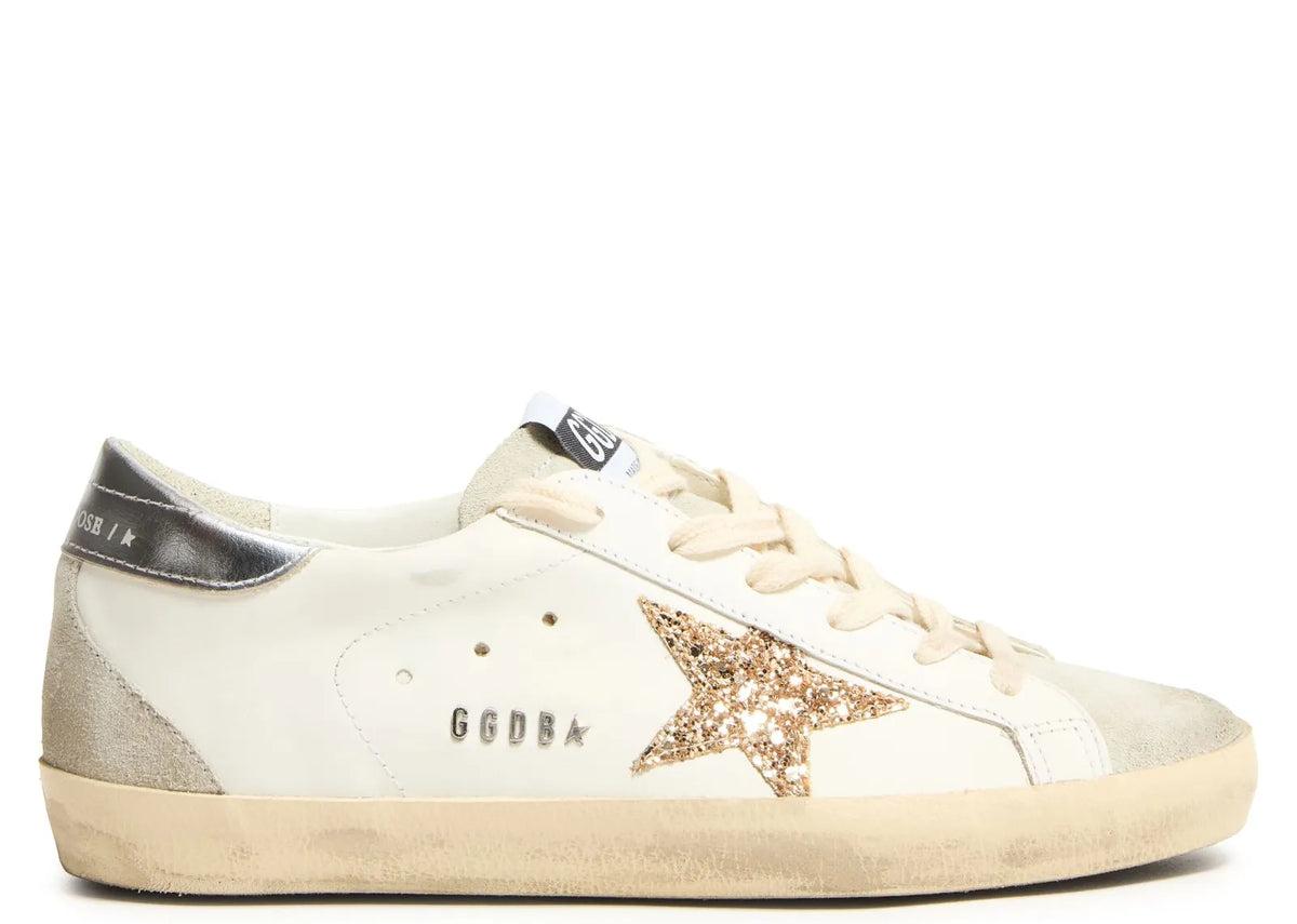 Davenzarry | Golden Goose Super-Star White Ice Gray Gold Glitter - Women's | View 1