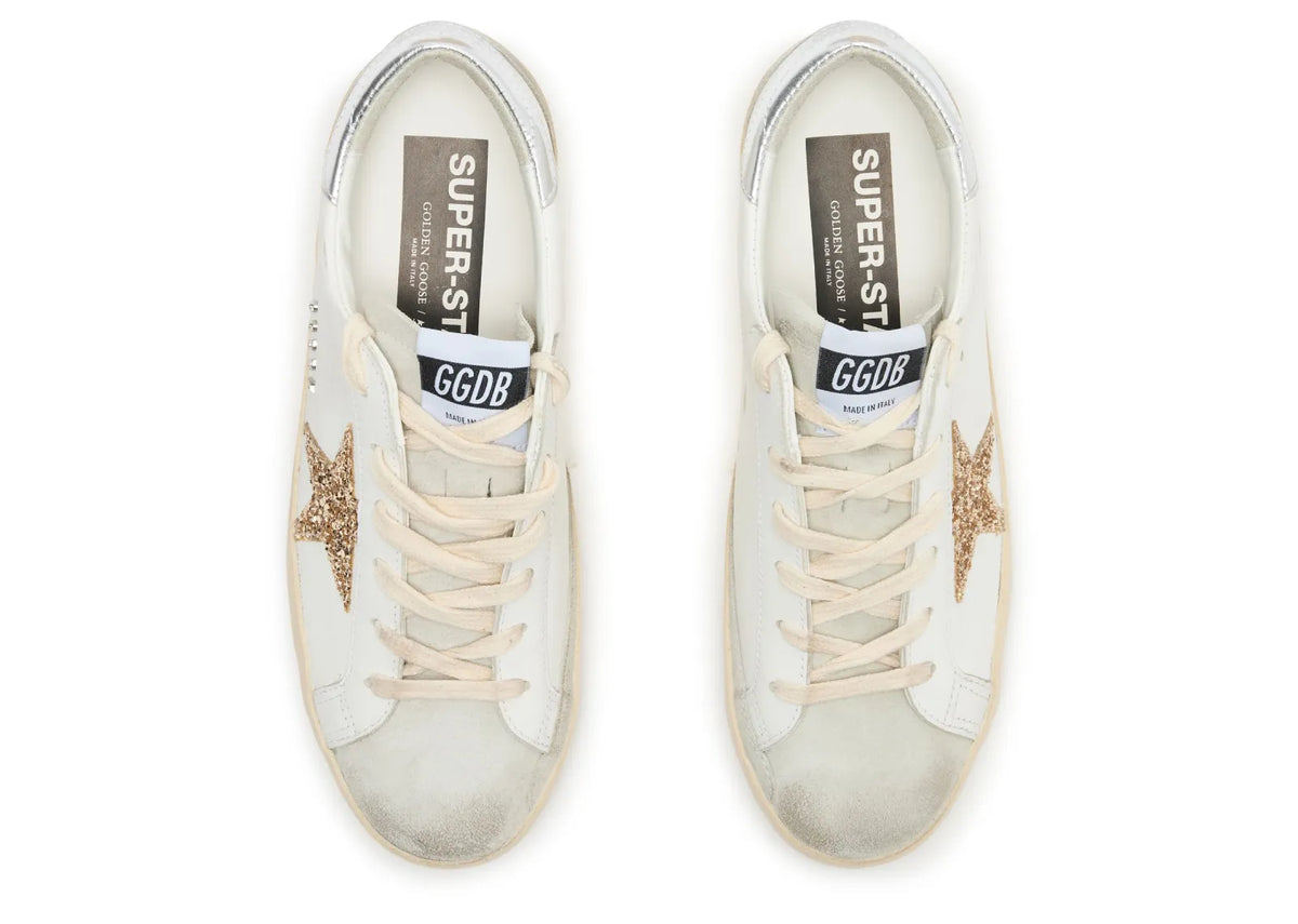 Davenzarry | Golden Goose Super-Star White Ice Gray Gold Glitter - Women's | View 5