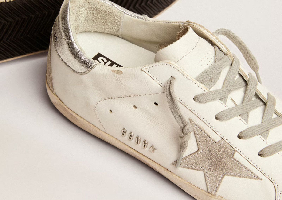 Davenzarry | Golden Goose Super-Star White Ice Silver with Metal Stud Lettering - Women's | View 3