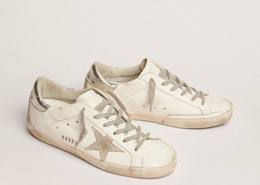 Davenzarry | Golden Goose Super-Star White Ice Silver with Metal Stud Lettering - Women's | View 2