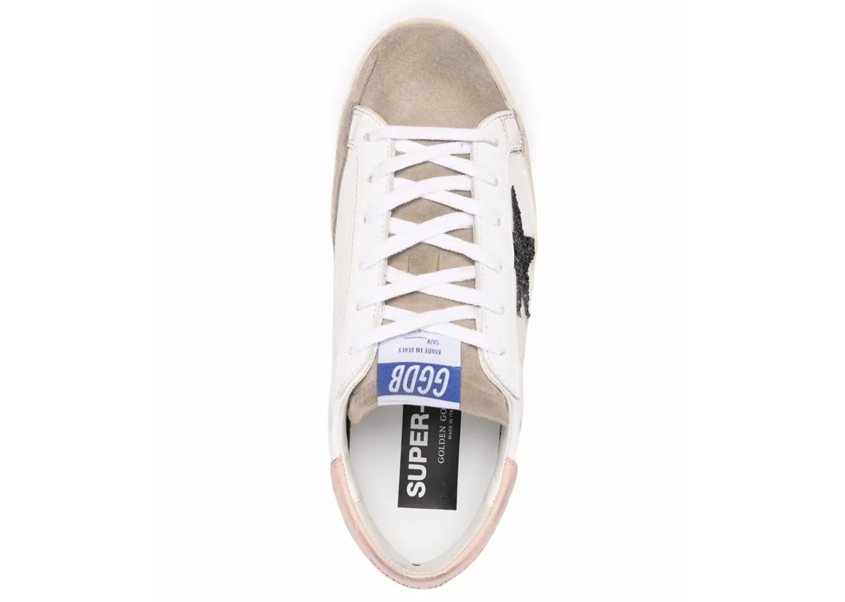 Davenzarry | Golden Goose Super-Star White Leather Black Glitter Star Rose Heel - Women's | View 4