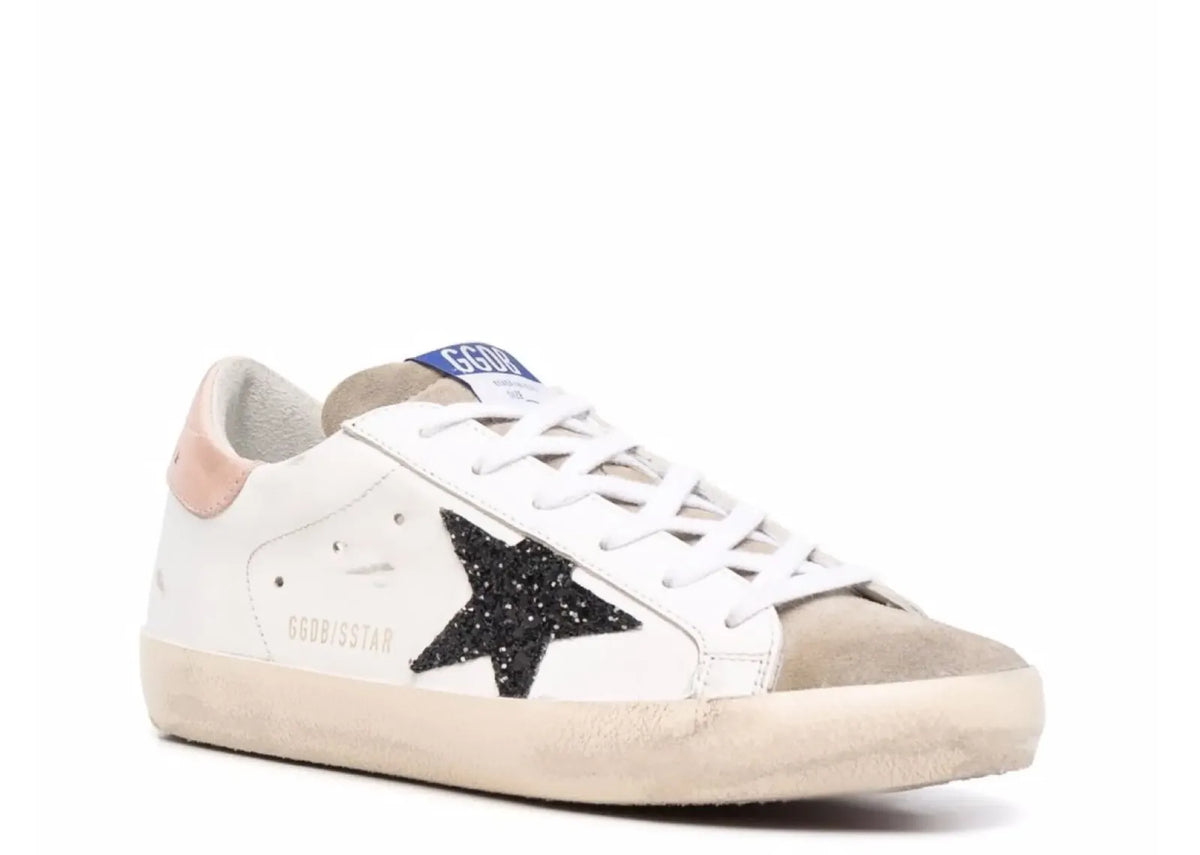 Davenzarry | Golden Goose Super-Star White Leather Black Glitter Star Rose Heel - Women's | View 2