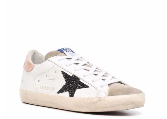 Davenzarry | Golden Goose Super-Star White Leather Black Glitter Star Rose Heel - Women's | View 2