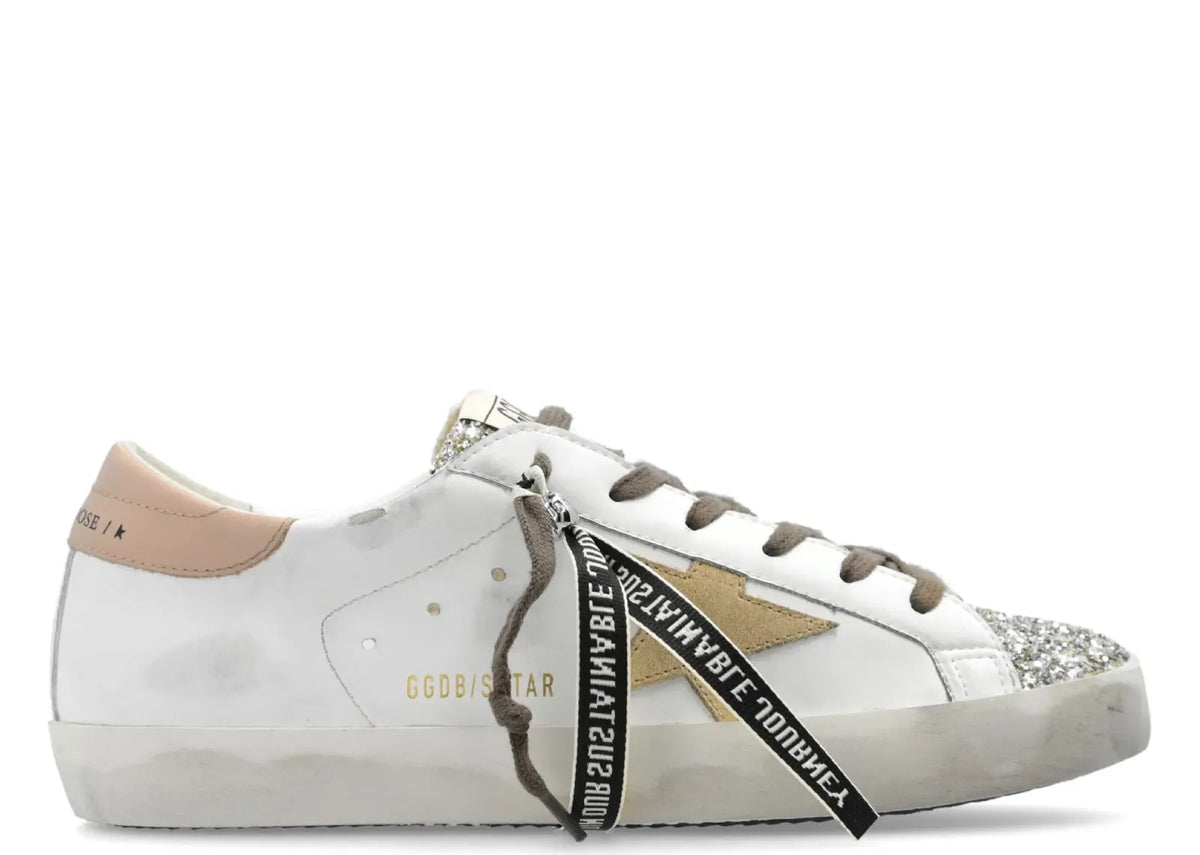 Davenzarry | Golden Goose Super-Star White Leather Multicolor Glitter Heel - Women's | View 1
