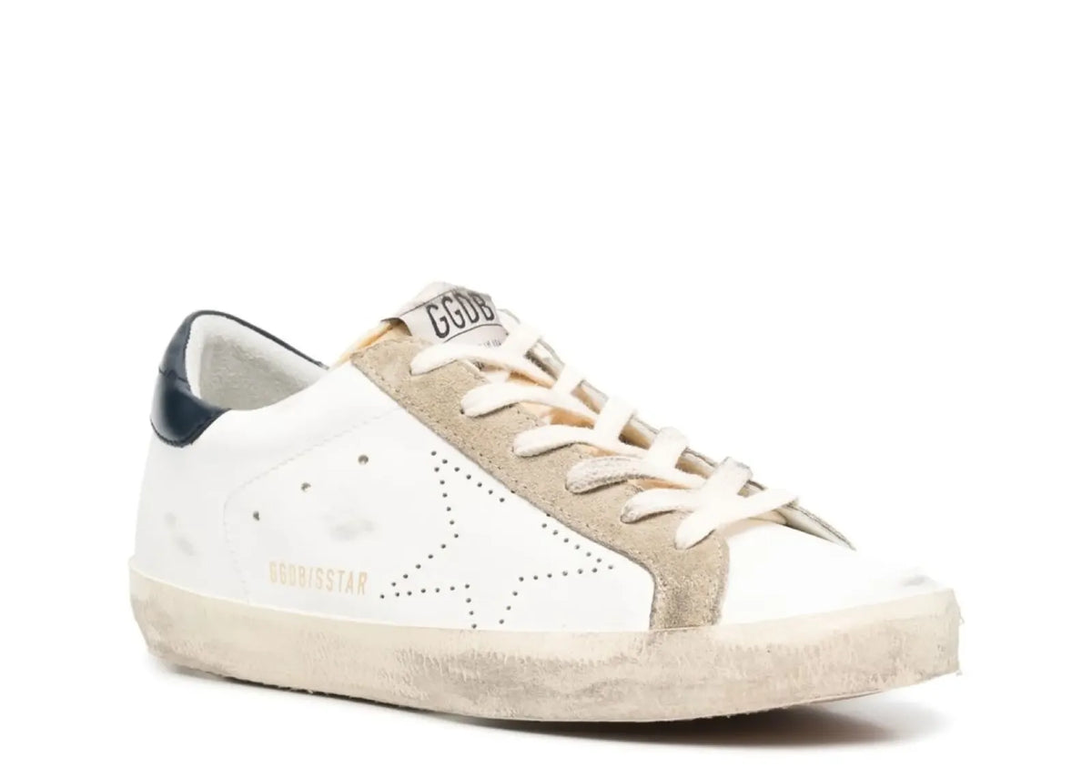 Davenzarry | Golden Goose Super-Star White Leather Perforated Star Blue Heel - Women's | View 2