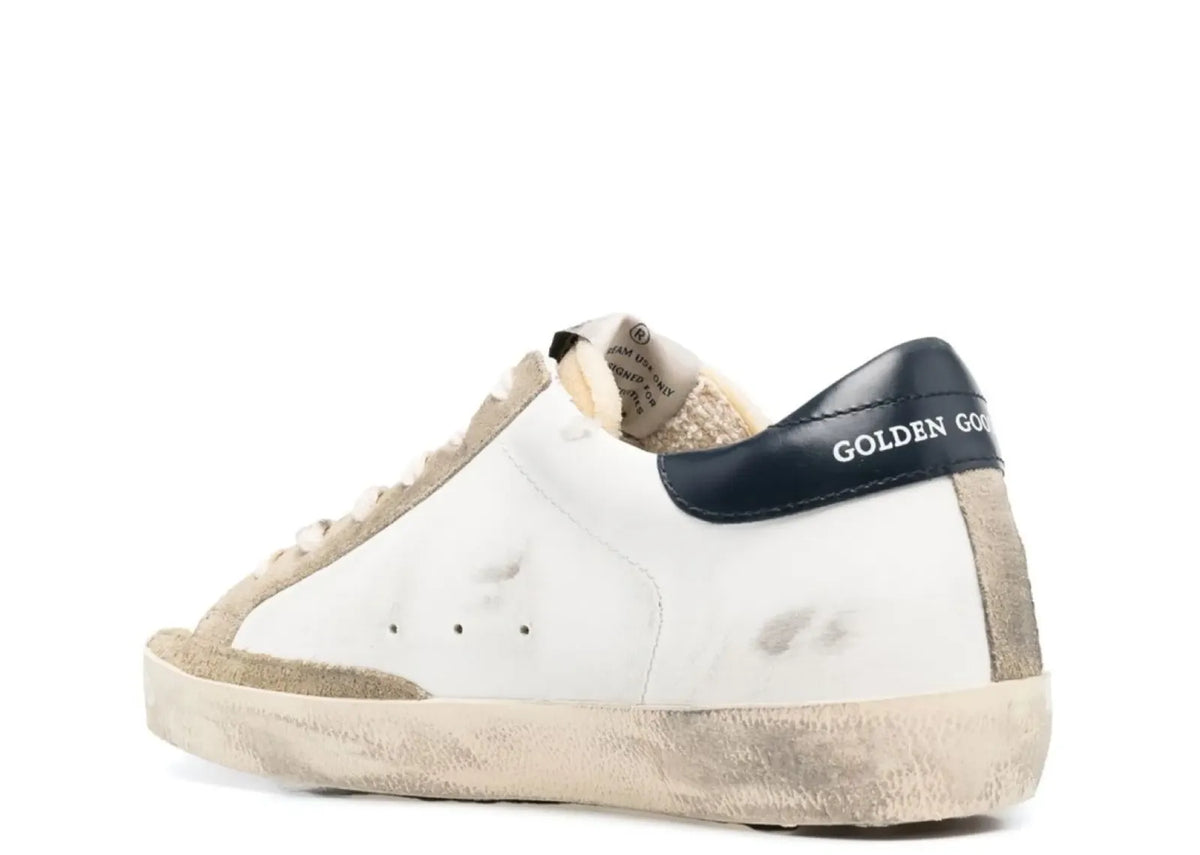 Davenzarry | Golden Goose Super-Star White Leather Perforated Star Blue Heel - Women's | View 3