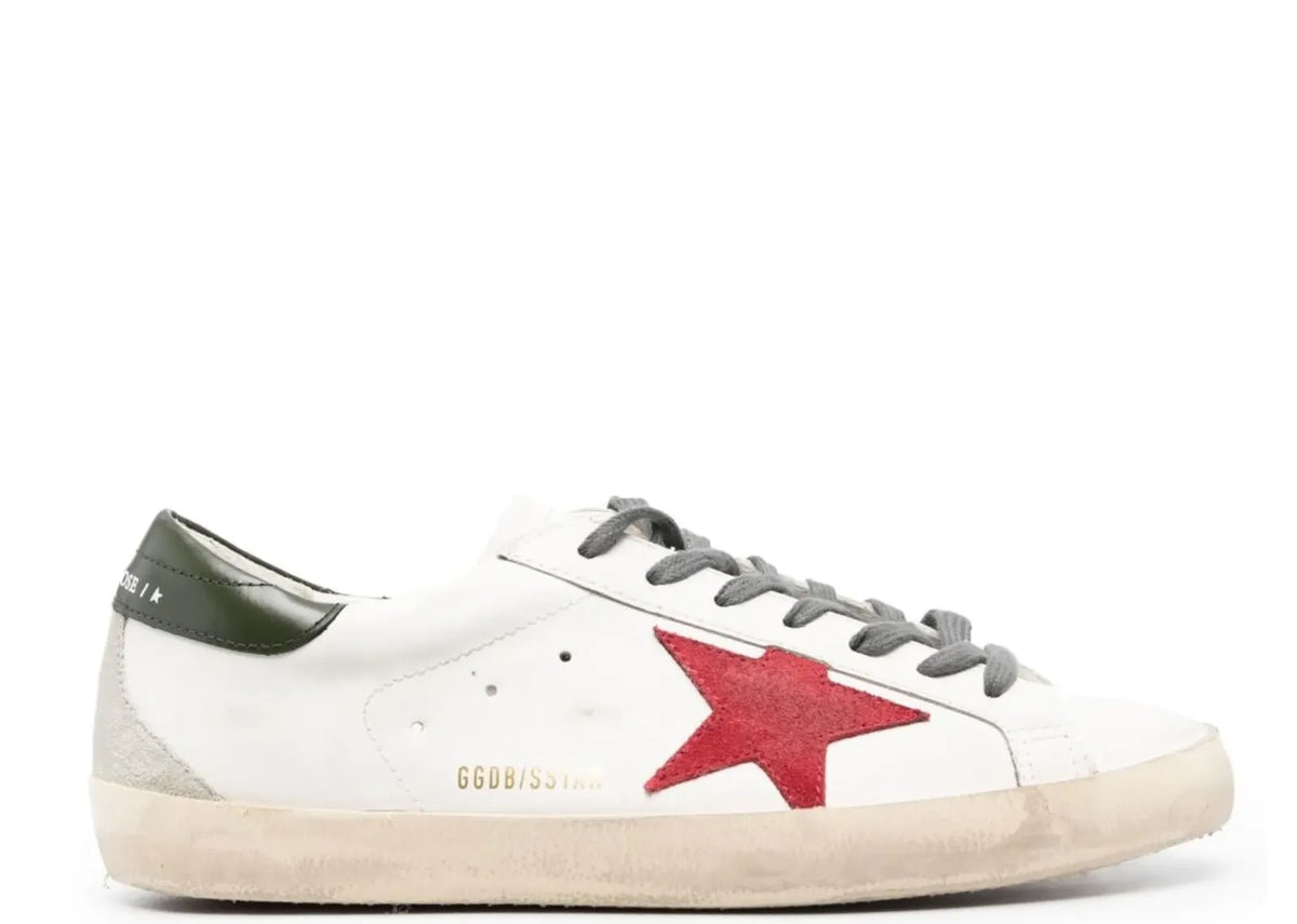 Davenzarry | Golden Goose Super-Star White Leather Red Suede Star Green Heel | View 1