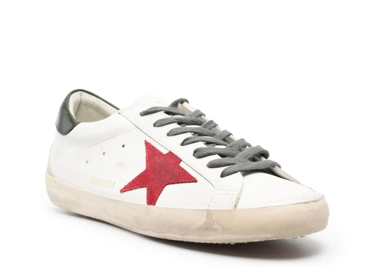 Davenzarry | Golden Goose Super-Star White Leather Red Suede Star Green Heel | View 2
