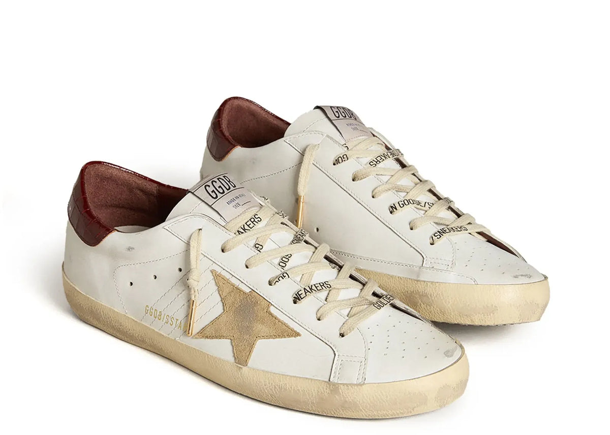 Davenzarry | Golden Goose Super-Star White Leather Sand Suede Star Red Croco Heel | View 2