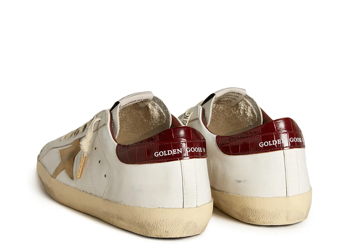 Davenzarry | Golden Goose Super-Star White Leather Sand Suede Star Red Croco Heel | View 3