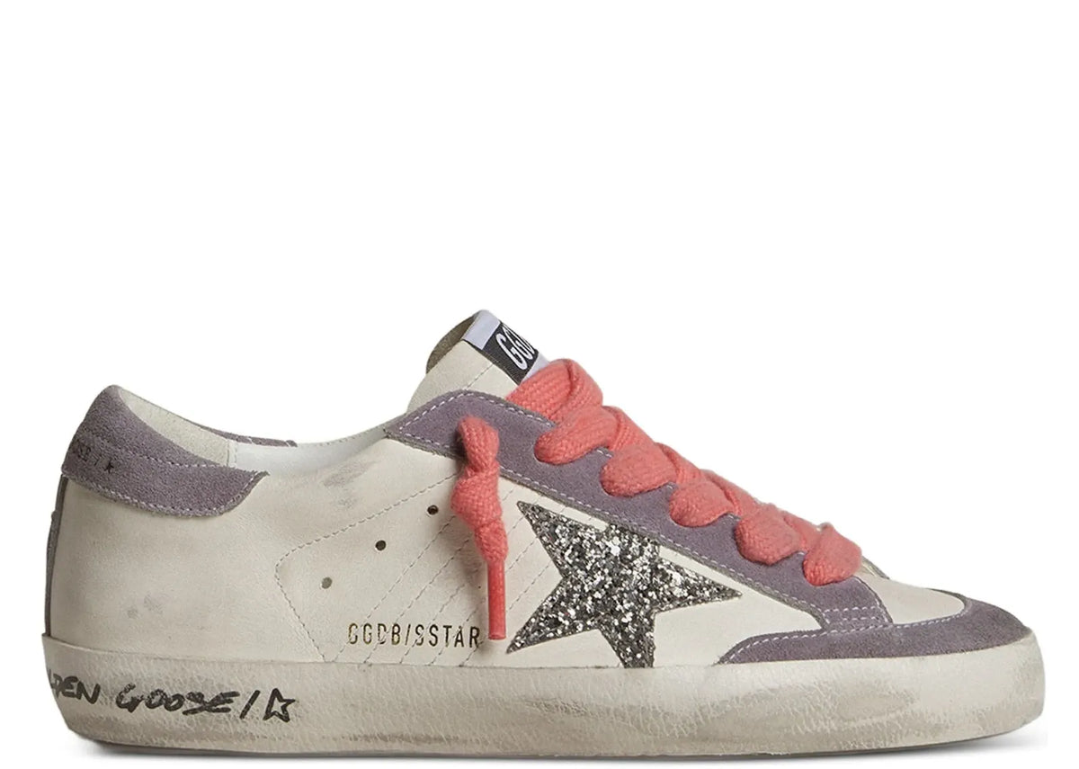 Davenzarry | Golden Goose Super-Star White Leather Silver Star Lilac Heel - Women's | View 1