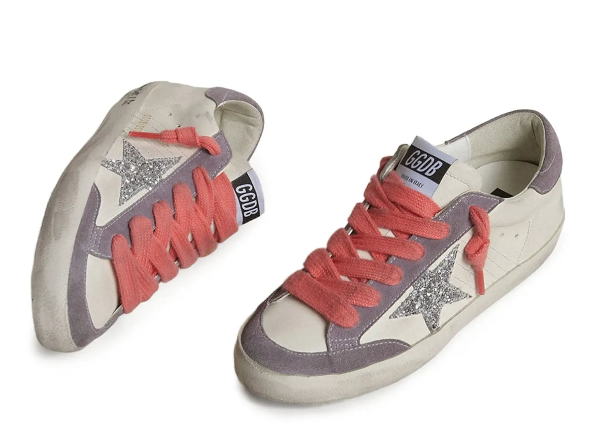 Davenzarry | Golden Goose Super-Star White Leather Silver Star Lilac Heel - Women's | View 2