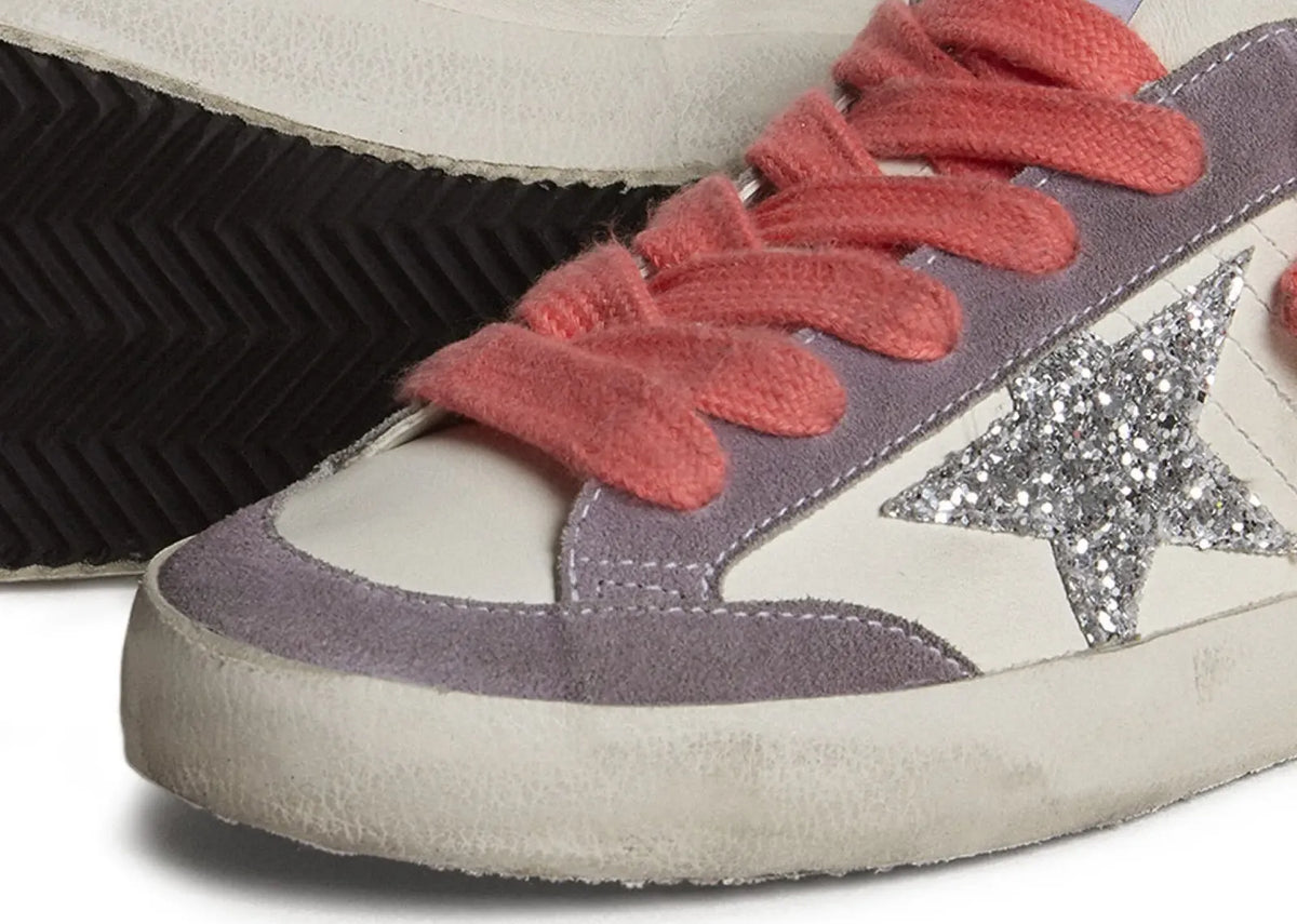 Davenzarry | Golden Goose Super-Star White Leather Silver Star Lilac Heel - Women's | View 3