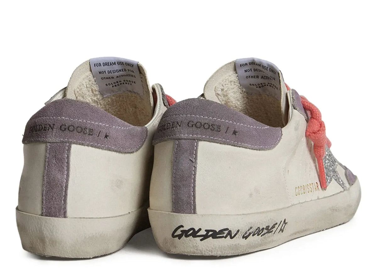 Davenzarry | Golden Goose Super-Star White Leather Silver Star Lilac Heel - Women's | View 4
