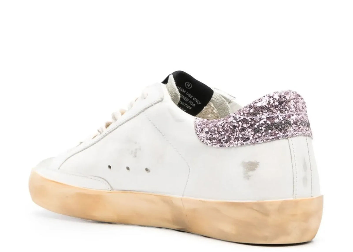 Davenzarry | Golden Goose Super-Star White Leather Tan Star Pink Glitter Heel - Women's | View 3