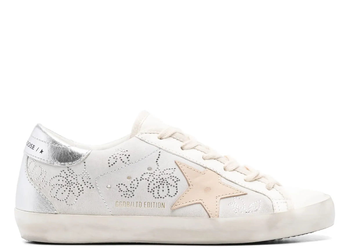 Davenzarry | Golden Goose Super-Star White Swarovski Gray Star Silver Heel - Women's | View 1