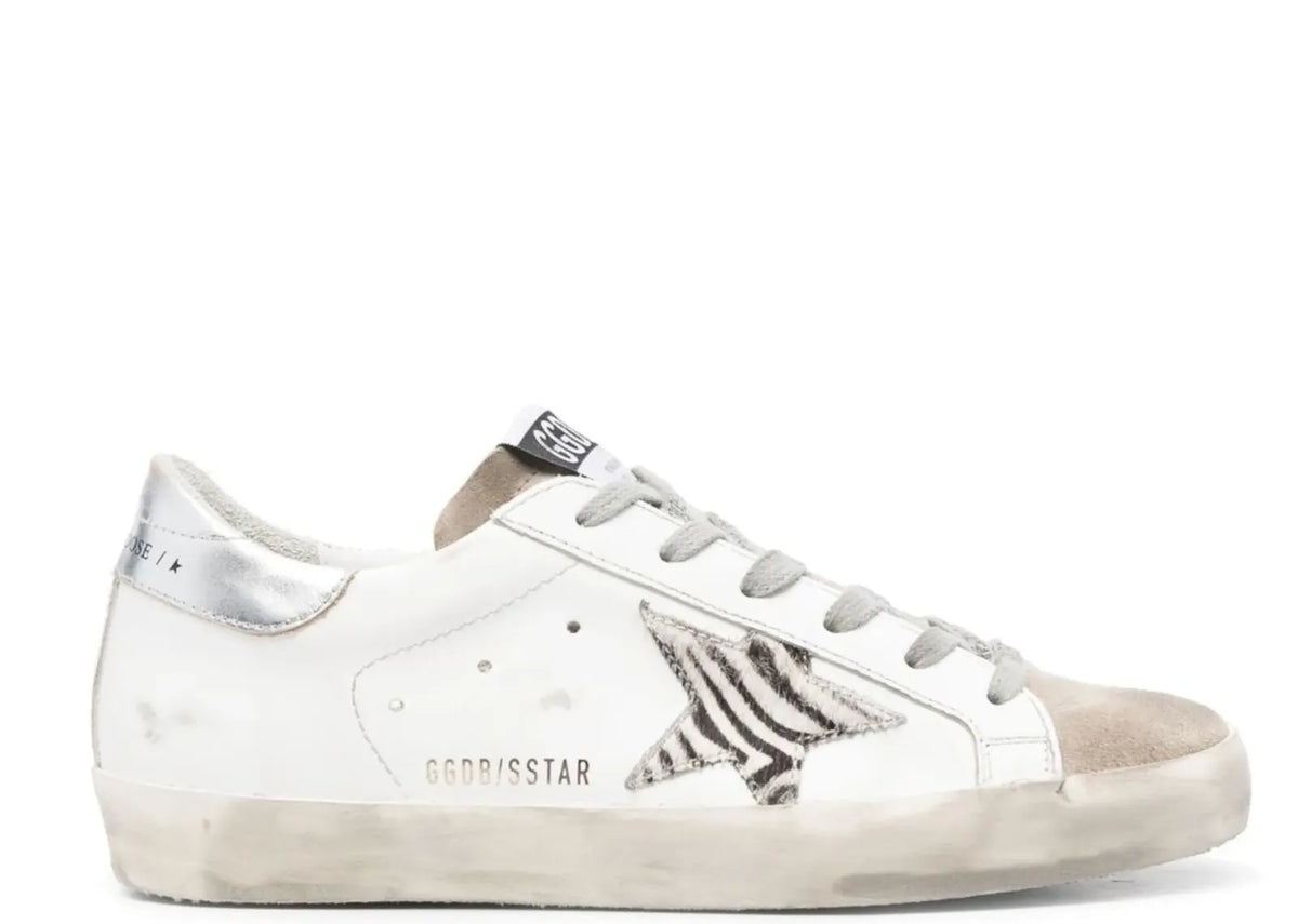 Davenzarry | Golden Goose Super-Star White Zebra Pony Star Silver Heel - Women's | View 1