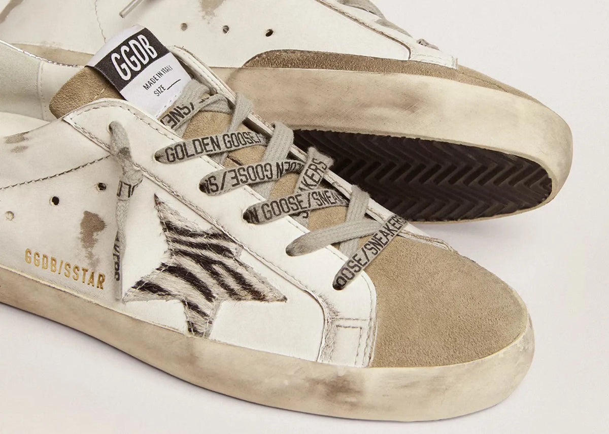 Davenzarry | Golden Goose Super-Star White Zebra Pony Star Silver Heel - Women's | View 6