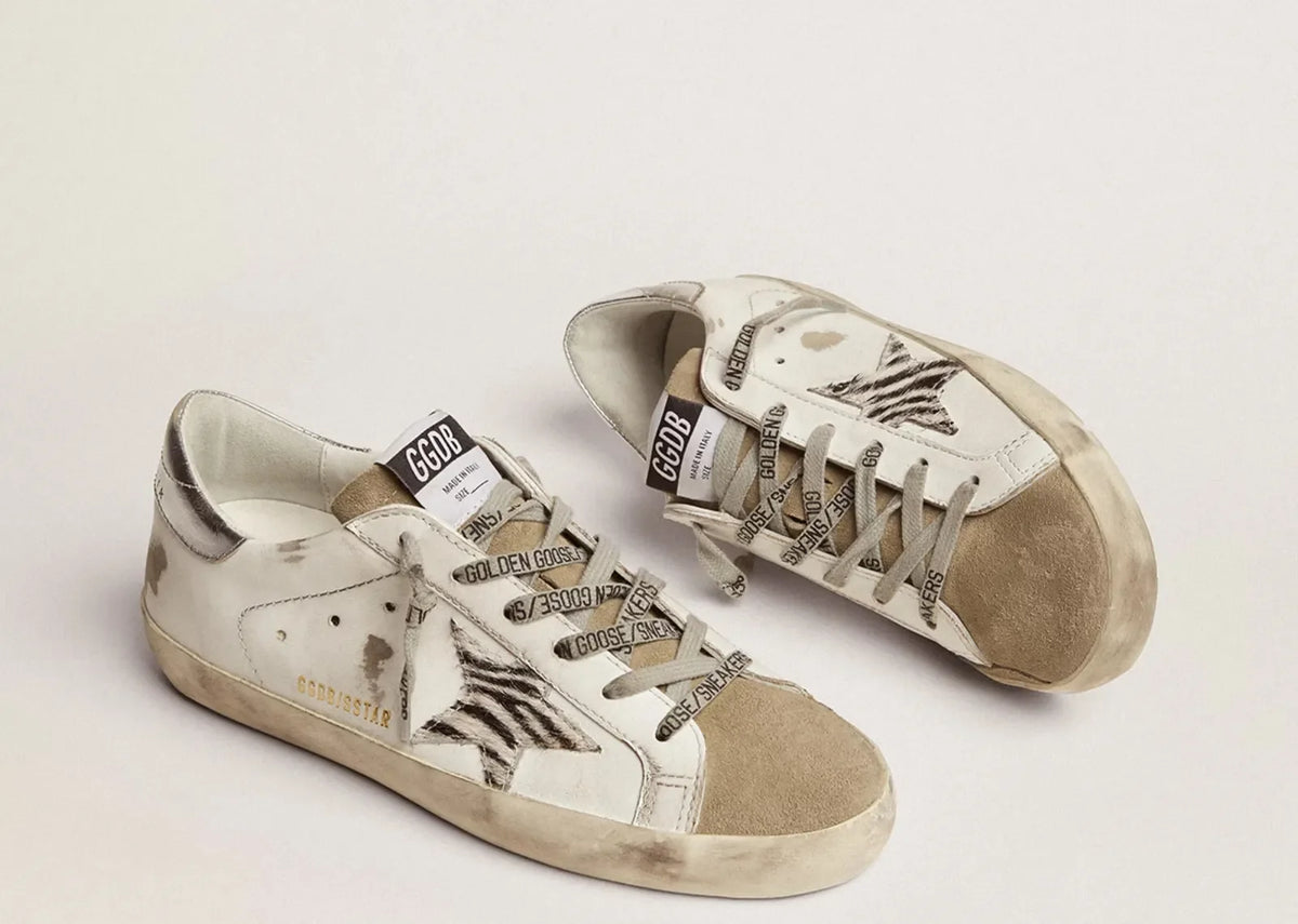 Davenzarry | Golden Goose Super-Star White Zebra Pony Star Silver Heel - Women's | View 5