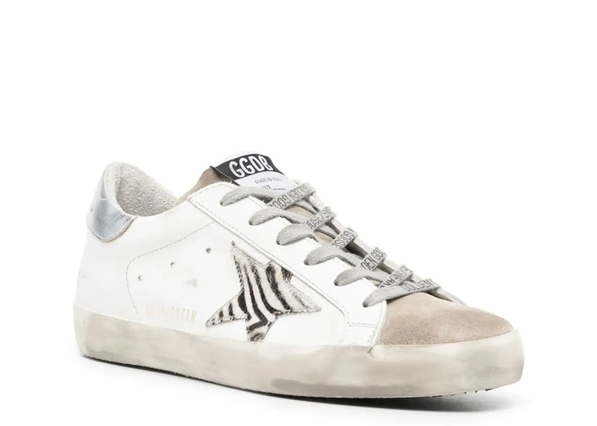 Davenzarry | Golden Goose Super-Star White Zebra Pony Star Silver Heel - Women's | View 2