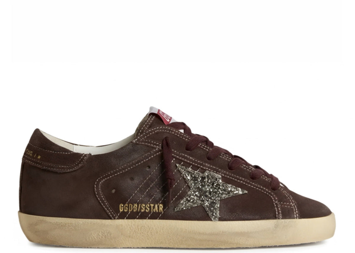 Davenzarry | Golden Goose Super-Star Brown Crack Upper Glitter | View 1