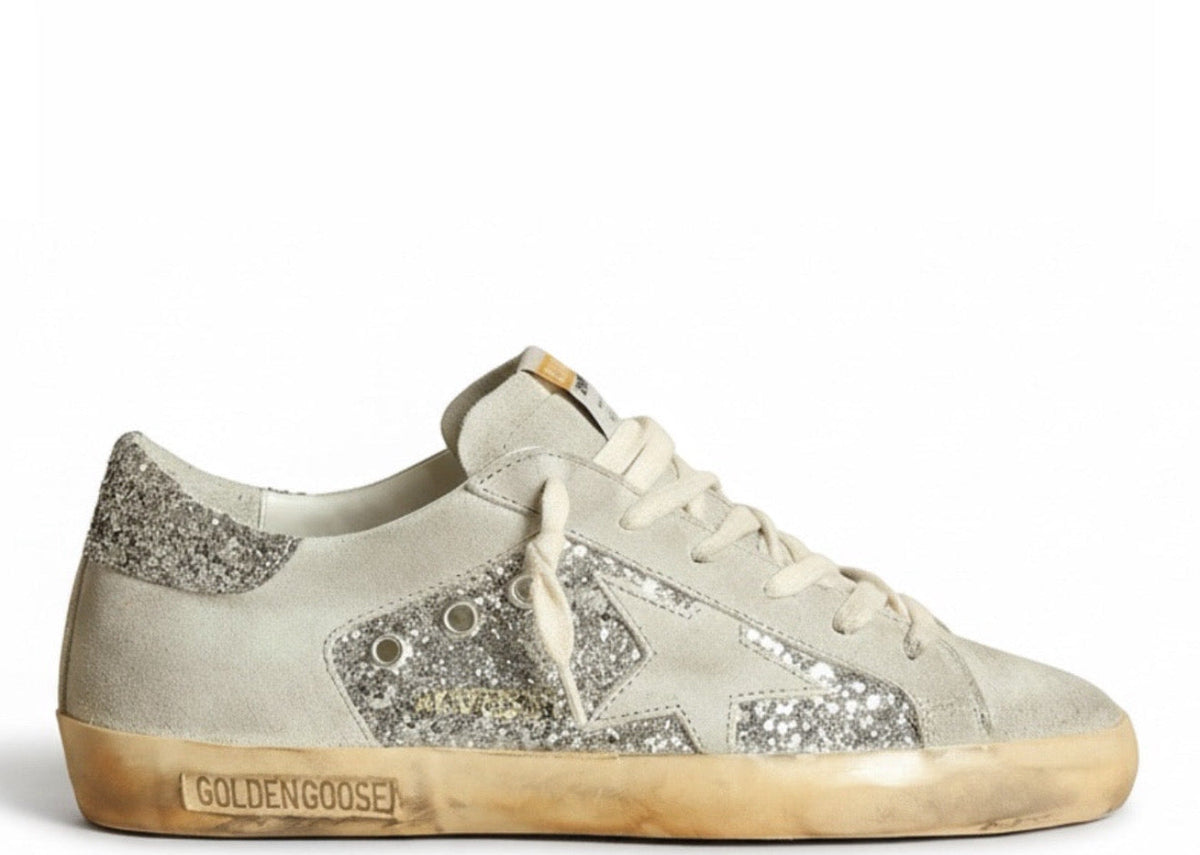 Davenzarry | Golden Goose Super-Star White Nappa Glitter Star - Women's | View 1