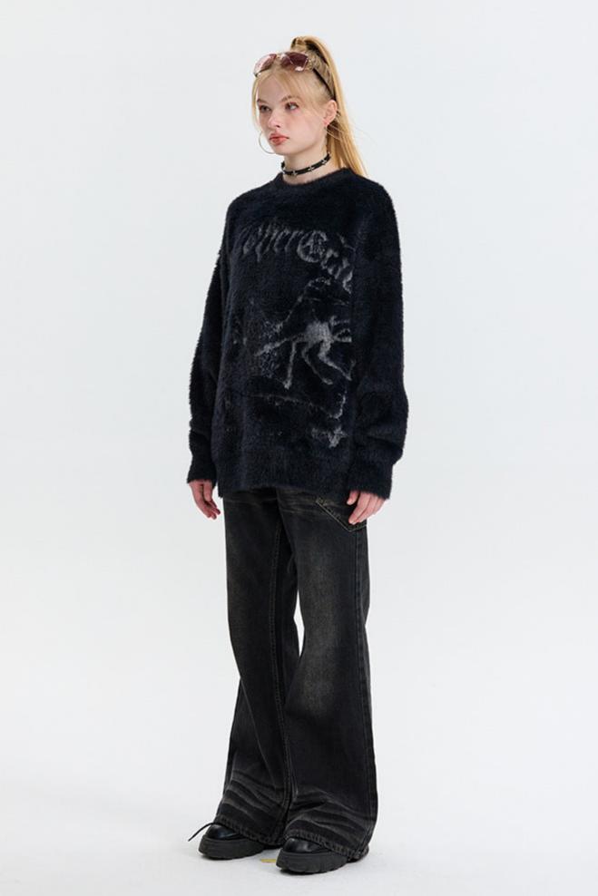 Fushya Spider Graffiti Oversized Sweater