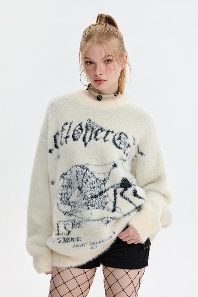 Fushya Spider Graffiti Oversized Sweater