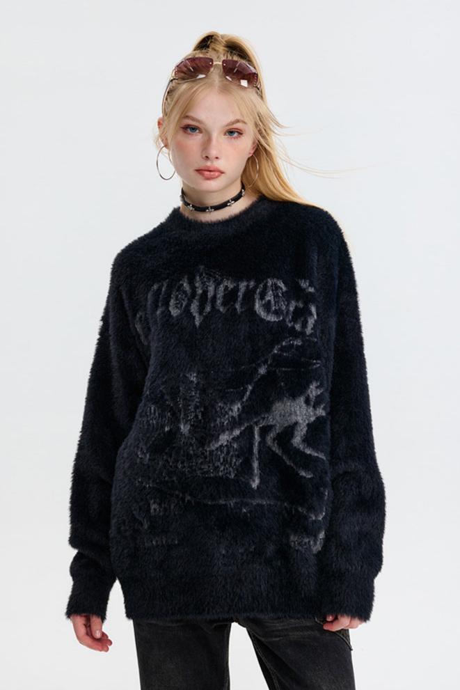 Fushya Spider Graffiti Oversized Sweater