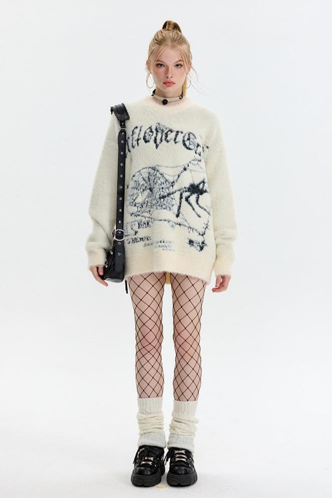 Fushya Spider Graffiti Oversized Sweater