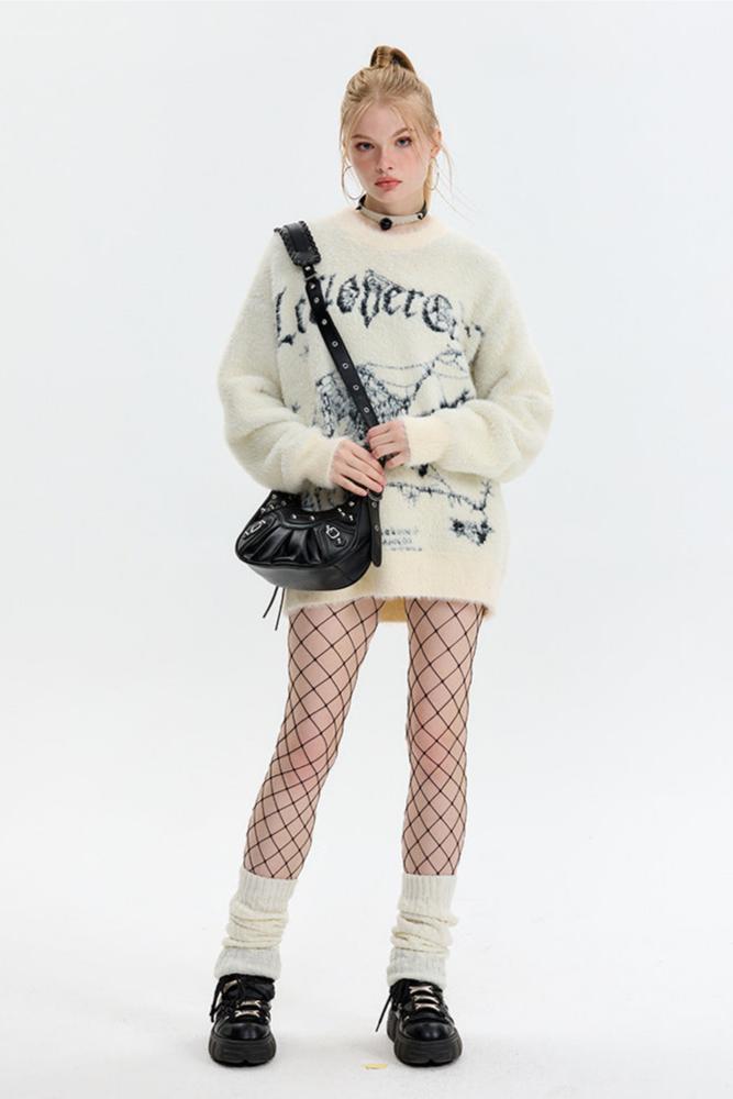 Fushya Spider Graffiti Oversized Sweater