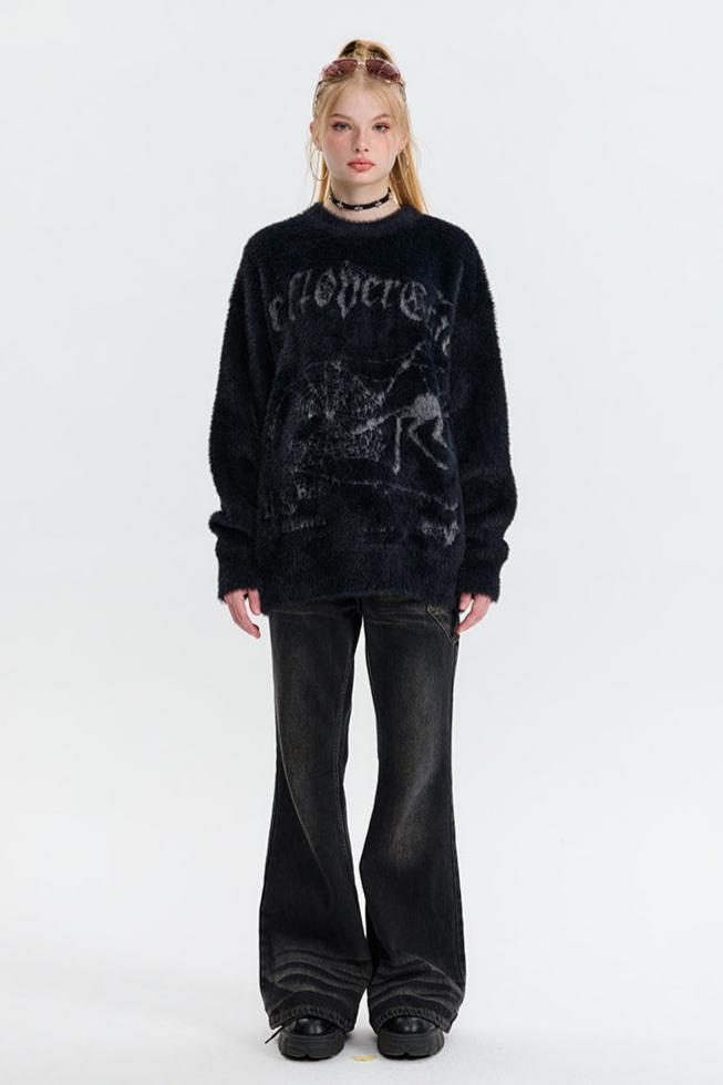 Fushya Spider Graffiti Oversized Sweater