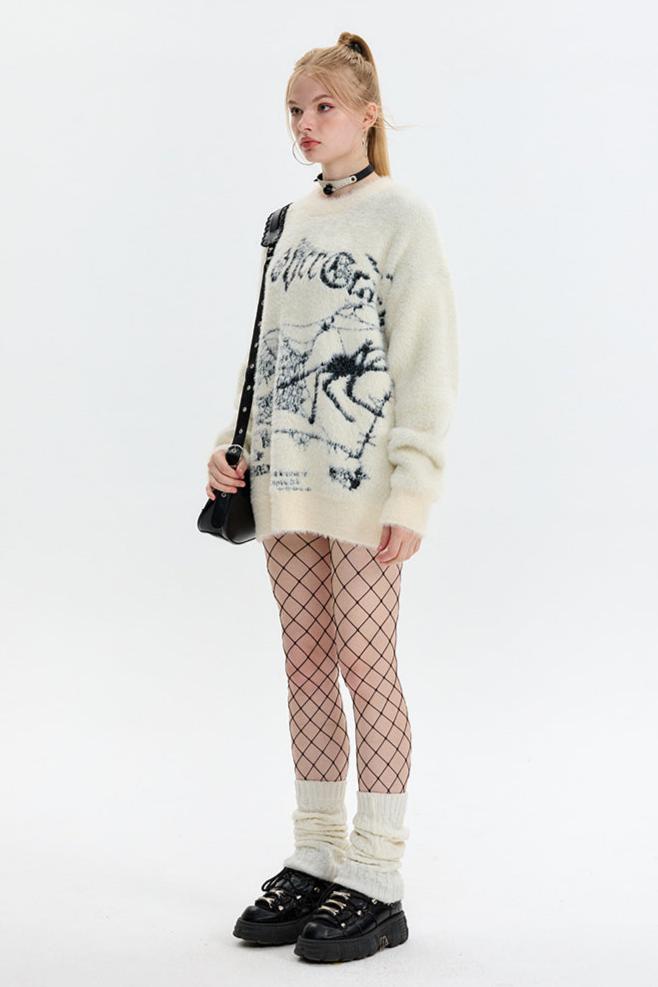 Fushya Spider Graffiti Oversized Sweater