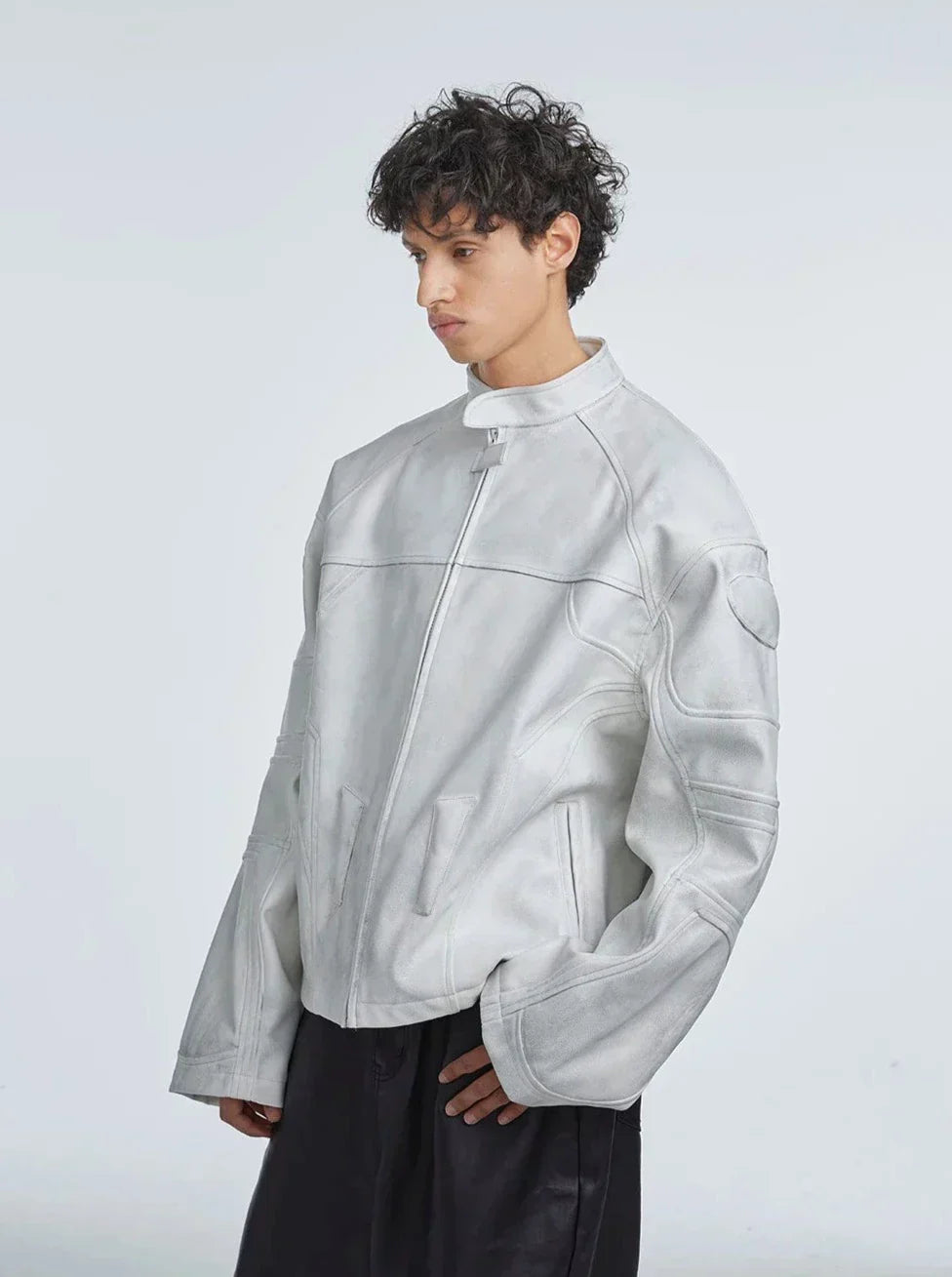 Fushya "Street Star" Designer Patch Leather Jacket